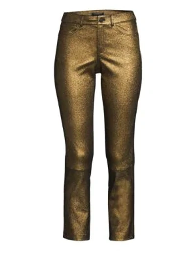 Shop Lafayette 148 Mercer Cropped Metallic Leather Skinny Pants In Gold