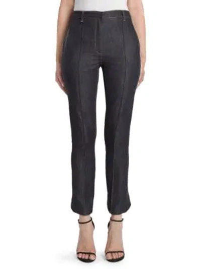 Shop Rokh Button Back Hem Flared Crop Trouser Jeans In Indigo