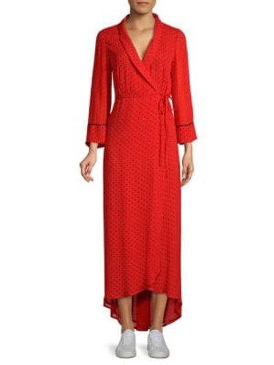 Shop Ganni Printed Georgette Wrap Dress In Fiery Red