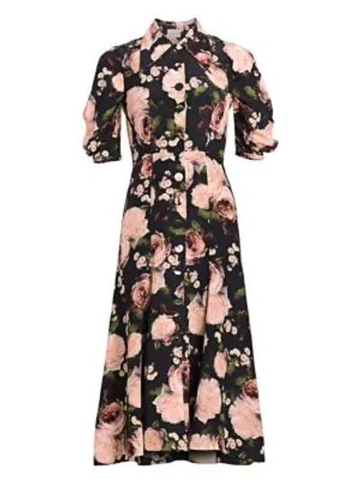 Shop Erdem Gisella Floral Dress In Black Pink Floral
