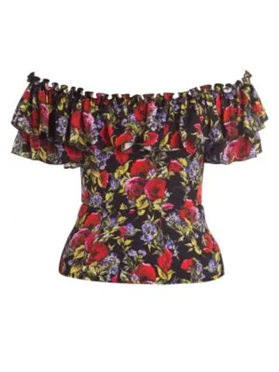 Shop Dolce & Gabbana Off-the-shoulder Silk Charmeuse Top In Micro Multi