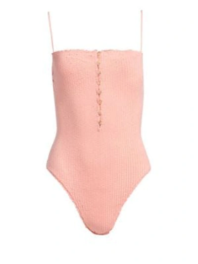 Shop Vix By Paula Hermanny Romance Scales One-piece Swimsuit In Light Pink