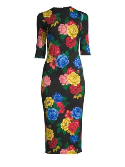 Shop Alice And Olivia Delora Floral Fitted Dress In Black Multi