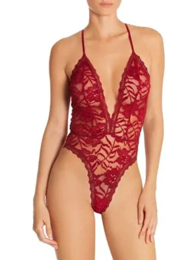 Shop In Bloom Disguise Lace Chenille Teddy Bodysuit In Burgundy