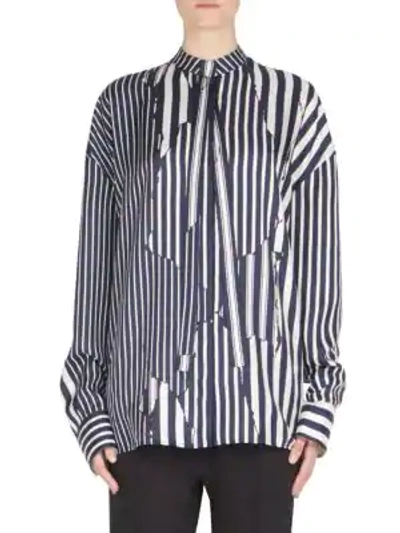 Shop Haider Ackermann Striped Button-front Silk Blouse In Blue White