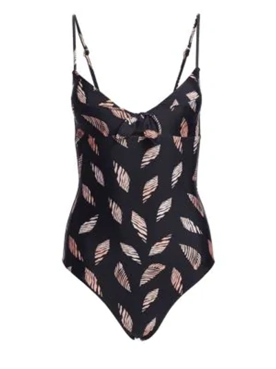 Shop Vix By Paula Hermanny Seychelles Knot Printed One-piece Swimsuit In Black