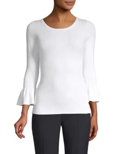 Shop Michael Kors Rib-knit Bell Sleeve Top In Optic White