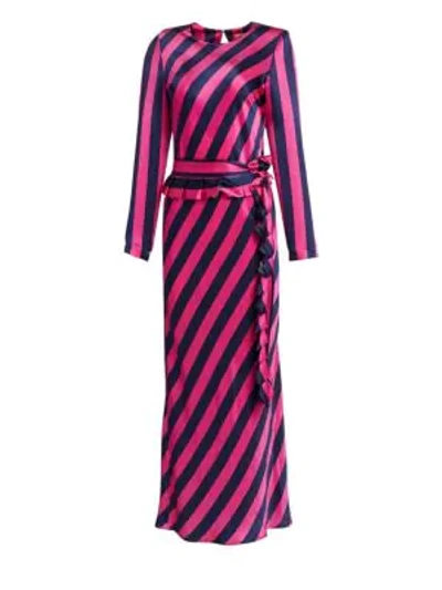Shop Maggie Marilyn Get Em Girl Striped Silk Maxi Dress In Pink Navy