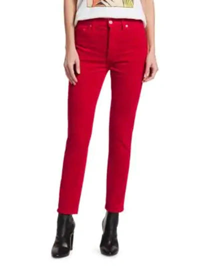 Shop Re/done High-rise Velvet Ankle Crop Skinny Jeans In Red