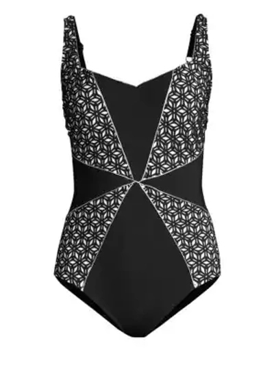 Shop Gottex Swim Paneled One-piece Swimsuit In Black White