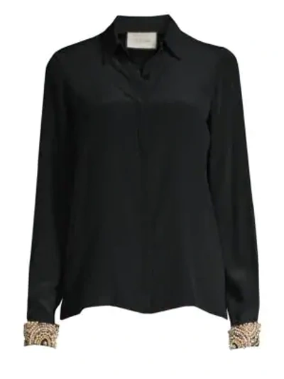 Shop Alexis Ottavia Silk Embellished Blouse In Black