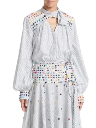 Shop Rosie Assoulin Beaded Cotton Blouse In White Multi