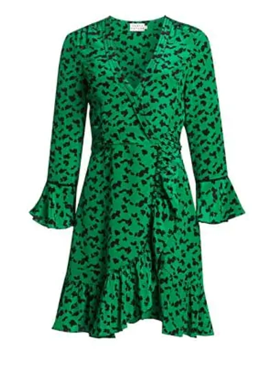 Shop Tanya Taylor Print Silk Wrap Dress In Green