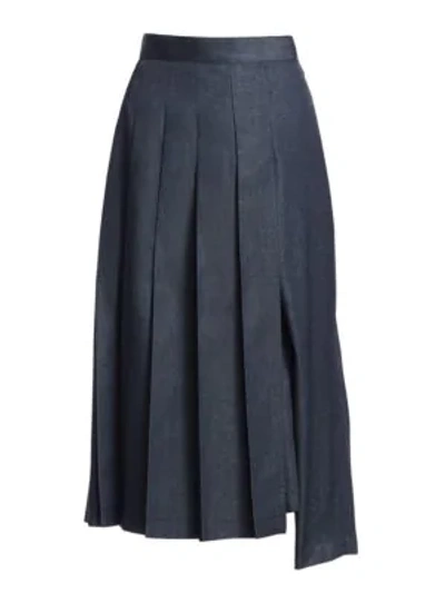 Shop Junya Watanabe Denim Pleated Skirt Pants In Indigo