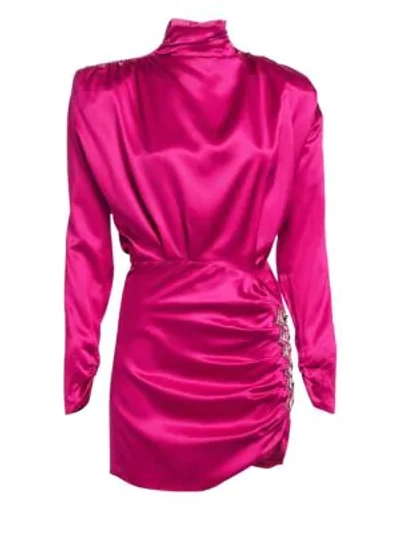 Shop Alessandra Rich Silk Satin Highneck Dress In Fuchsia