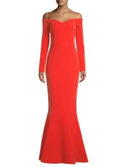 Shop Rebecca Vallance L'amour Off-the-shoulder Mermaid Gown In Red
