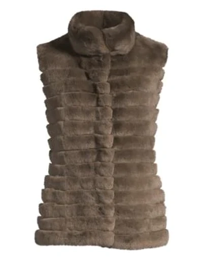 Shop Glamourpuss Rabbit Fur Vest In Dark Taupe