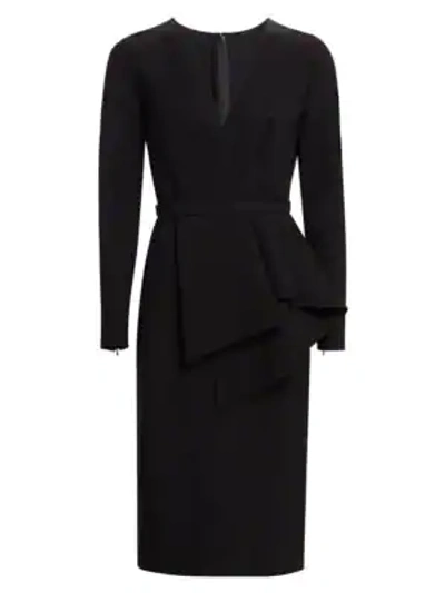 Shop Oscar De La Renta Long Sleeve Peplum Midi Dress In Black