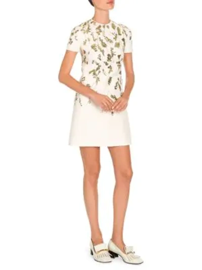 Shop Valentino Floral Embellished Wool & Silk Shift Dress In White