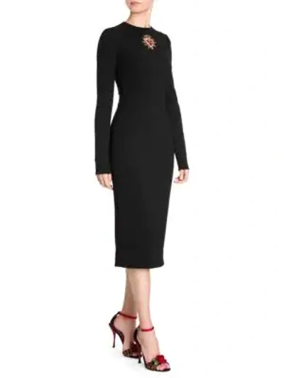 Shop Dolce & Gabbana Long Sleeve Embellished Heart Cady Dress In Black
