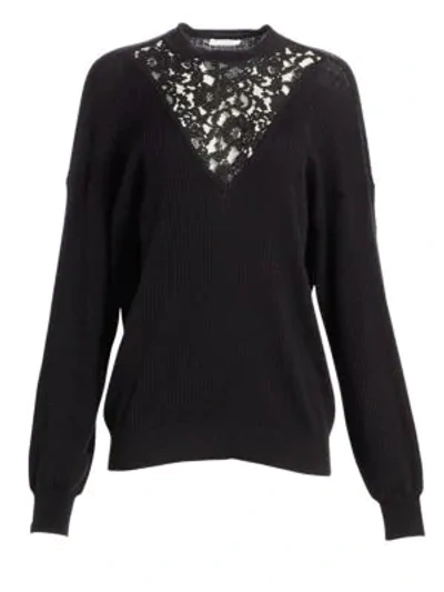 Shop See By Chloé Lace Inset Wool & Cotton Knit In Black