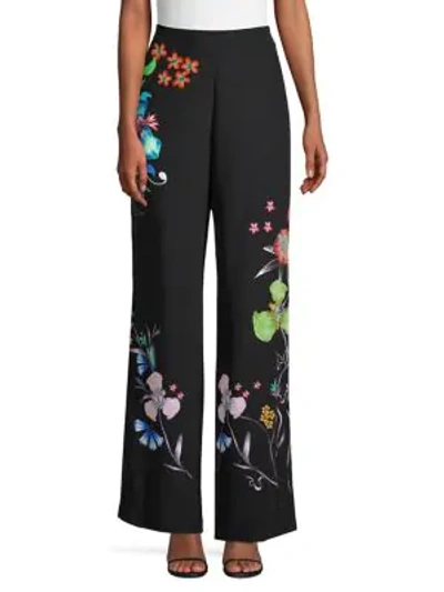 Shop Etro Tropical Floral Wide-leg Pants In Black