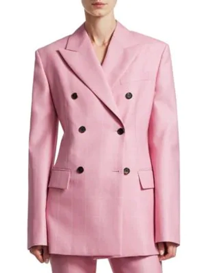 Shop Calvin Klein 205w39nyc Double-breasted Wool Check Blazer In Pink Mist White