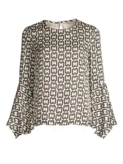 Shop Milly Holly Chain Print Bell Sleeve Top In Ecru