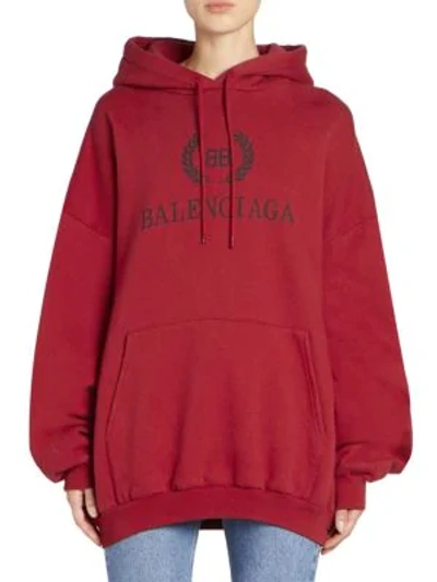 Shop Balenciaga Oversize Bb Crown Logo Hoodie In Garnet