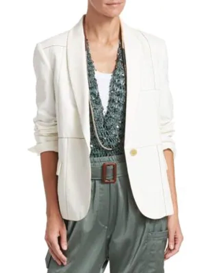 Shop Brunello Cucinelli Linen & Cotton Suit Jacket In White