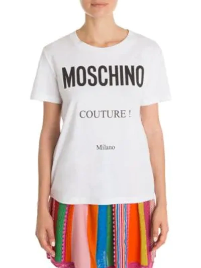 Shop Moschino Couture Milano Logo Tee In White Multi