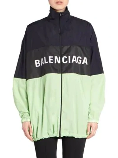 Shop Balenciaga Colorblock Logo Windbreaker In Green