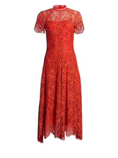 Shop Proenza Schouler Printed Lace Mockneck Dress In Tangerine