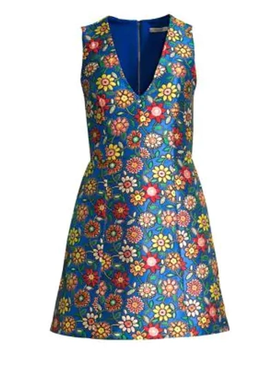 Shop Alice And Olivia Patty Seamed A-line Dress In Cobalt Multi