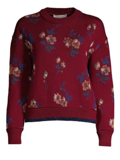 Shop Coach 1941 Floral Jacquard Crewneck Sweater In Wine