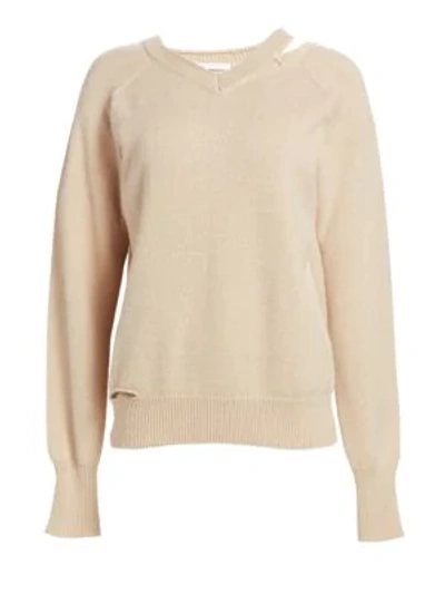 Shop Helmut Lang V-neck Slash Sweater In Beige