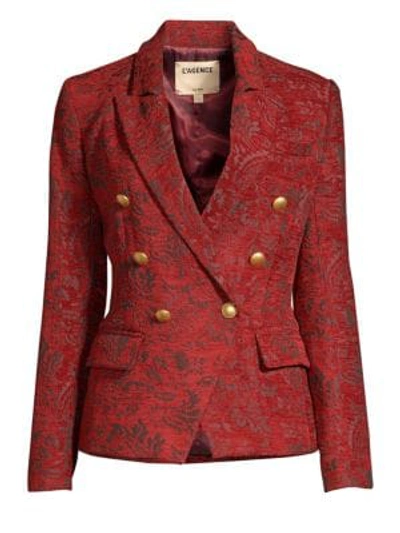 Shop L Agence Kenzie Double-breasted Jacquard Blazer In Lacquer Red Malbec
