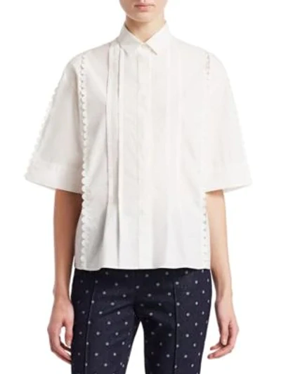 Shop Akris Punto Scallop Cotton Blouse In Crema