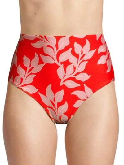 Shop Patbo Leaf-print High-waist Bikini Bottom In Hot Pink