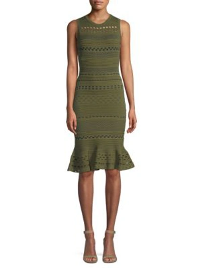 Shop Milly Knit Lace Dress In Olive Navy