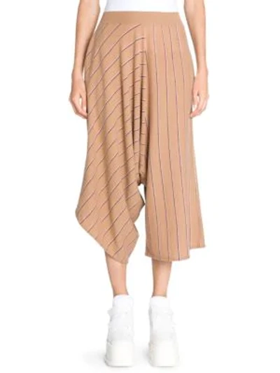 Shop Stella Mccartney Wool Pinstripe Knit Asymmetric Pants In Copper