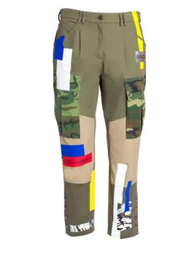 Shop Dolce & Gabbana Camo Patchwork Trousers In Army Green