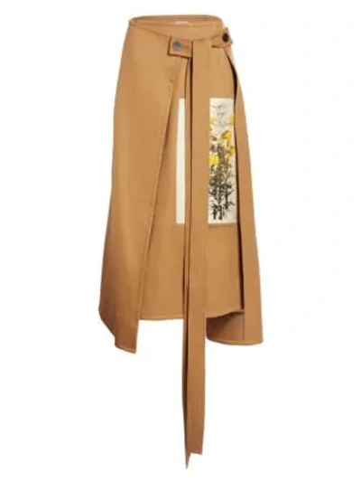 Shop Loewe Wool & Cashmere Botanical Wrap Skirt In Camel