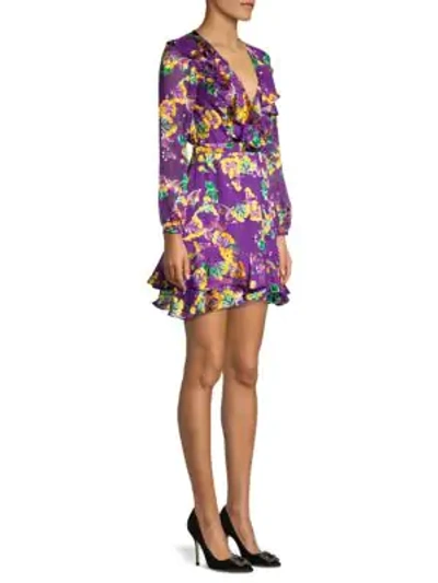 Shop Saloni Jodie Silk-blend Floral Dress In Violet Sweetpeas