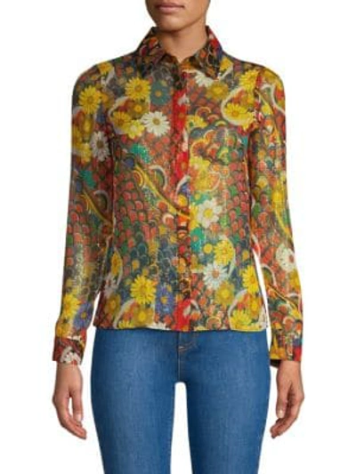 Shop Alice And Olivia Women's Willa Metallic Floral Shirt In Floral Multi