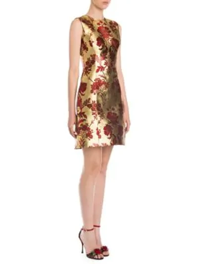 Shop Dolce & Gabbana Sleeveless Jacquard Mini Dress In Gold Jacquard