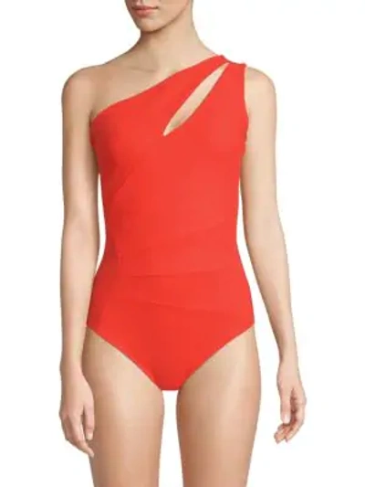 Shop Chiara Boni La Petite Robe Ani One-shoulder One-piece Swimsuit In Red