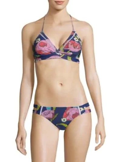 Shop 6 Shore Road La Playa Triangle Bikini Top In Deco Poppies Navy