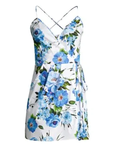 Shop Milly Rose Print Wrap Dress In Blue Multi