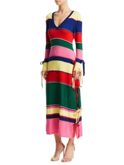 Shop Rosie Assoulin Ottoman Stripe Knit Dress In Rainbow